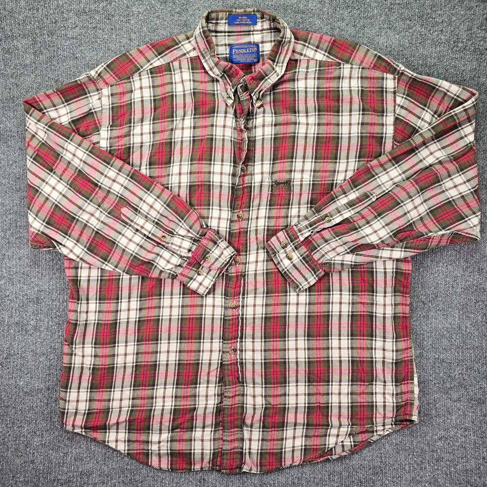 Pendleton Shirt Mens XL Red Green Plaid Tartan Cotton Long Sleeve Button Down